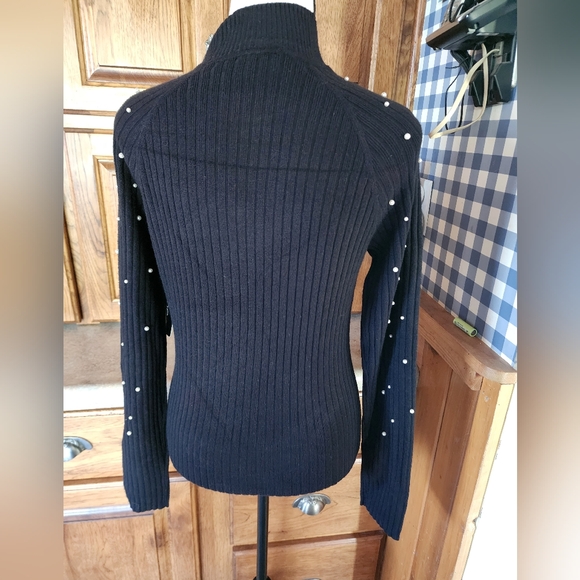 Bebe Long Sleeve Rhinestone Logo Fitted Sweater Size XL - Picture 6 of 10